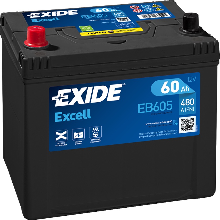 Аккумулятор Exide EB605 12V 60AH 480A ETN 1(L+) B0